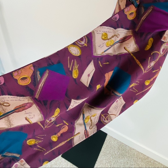 Vintage Love Letter Pen Pal Diary Feather Pen Reversible Fringe Edge Scarf - Picture 8 of 10